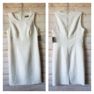 Kasper White Sleeveless Round Neck Sheath Dress Wedding Special Occasion Party